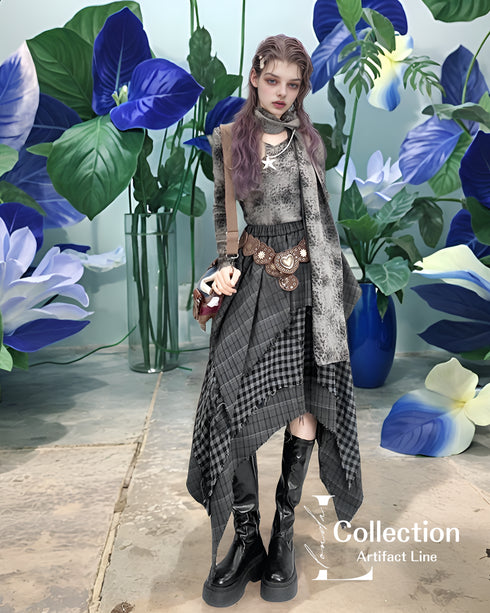 Layered Checkered Drape Skirt